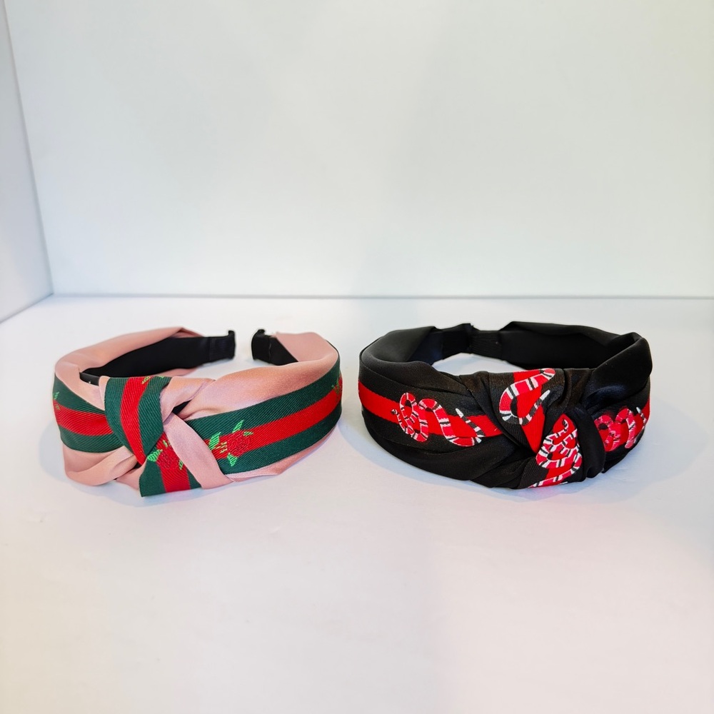 Striped Knot Headband Set - Pink & Black
